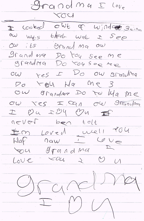 Courtnie's letter to Grandma